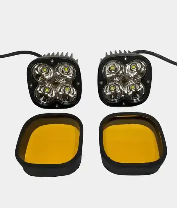HJG Original 4 LED CREE 60W Fog Light Auxiliary Light For All Motorcycles With Yellow Filter Cap (2 Pcs)