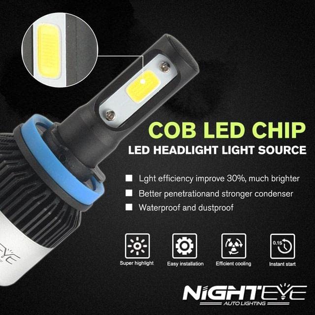 ORIGINAL NIGHTEYE H8/H9/H11/H16 LED Headlight Bulb for Car and Bike White, 90W, 2 Bulbs - 9000 Lumens ULTRA BRIGHT, Type H8/H9/H11/H16 - bikerstore.in