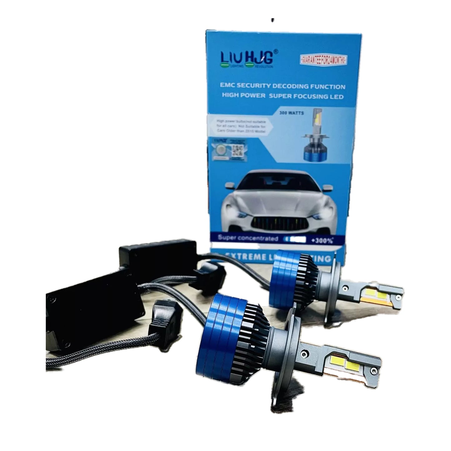 LIU HJG ORIGINAL 300W LED Vehicle Headlight Bulb (2 * 150 WATTS) 2 Pc LED Headlight Bulb H4 150W For All Cars (Low and High Beam Bulbs (White) AC/DC 300Watt) - Type H4