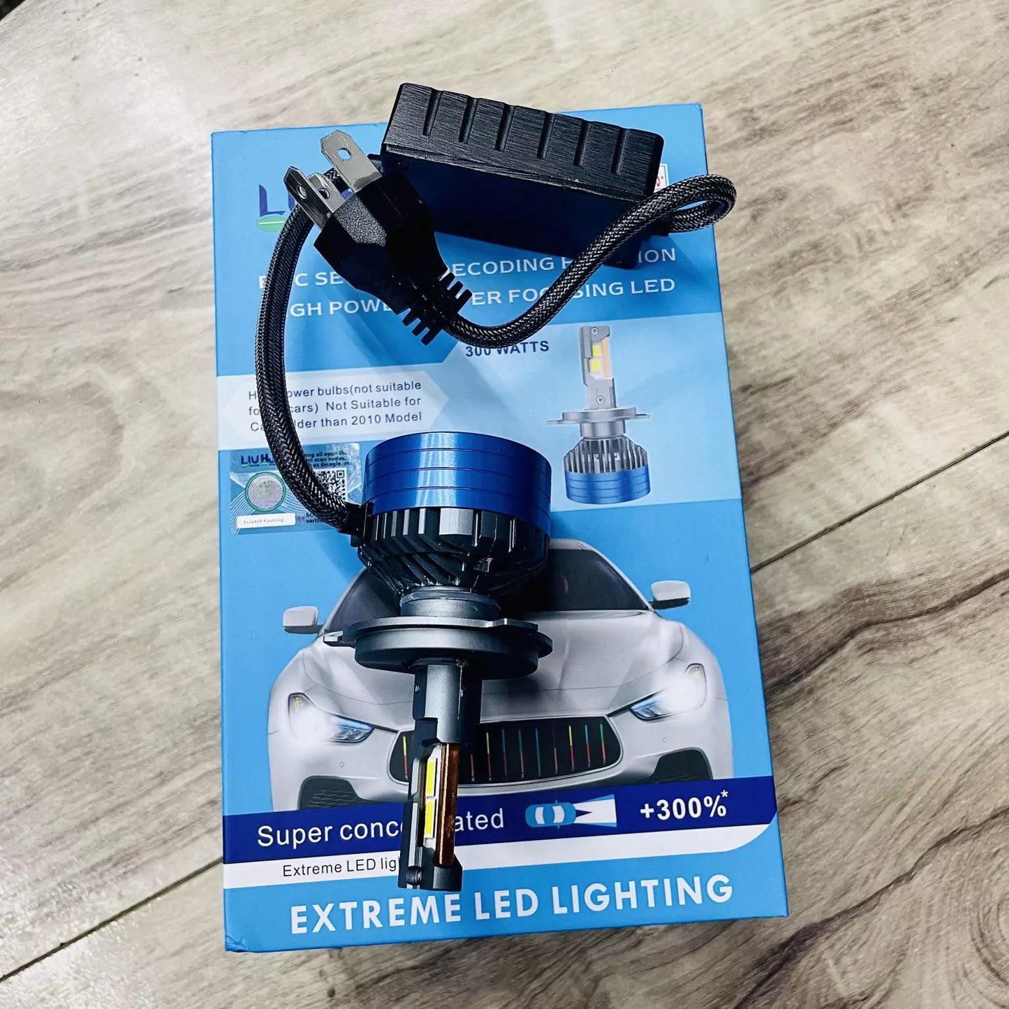 LIU HJG ORIGINAL 300W LED Vehicle Headlight Bulb (2 * 150 WATTS) 2 Pc LED Headlight Bulb H4 150W For All Cars (Low and High Beam Bulbs (White) AC/DC 300Watt) - Type H4