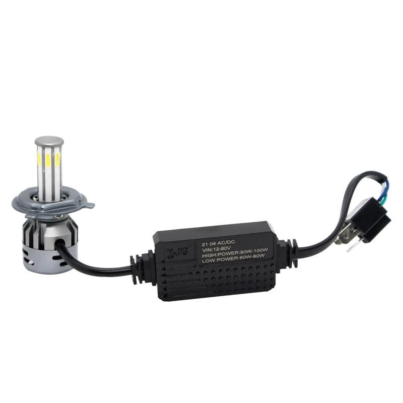 HJG M8 ORIGINAL 100W LED Headlight Bulb H4 For All Motorcycles (Low and High Beam Bulbs (White) AC/DC 100Watt 8 Side Chip) - Type H4