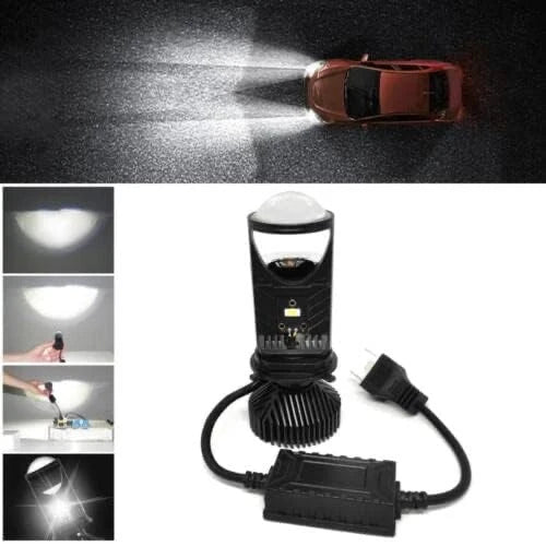 Y6 LED Headlight Bulb Projector 10000LM H4 LED Mini Projector Lens with Fan for Bike Bulb Conversion Kit Hi/Lo Beam Headlight 12V/24V for Motorcycle, Set of 1, White 50W