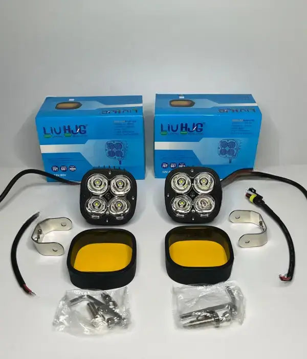 HJG Original 4 LED CREE 60W Fog Light Auxiliary Light For All Motorcycles With Yellow Filter Cap (2 Pcs)