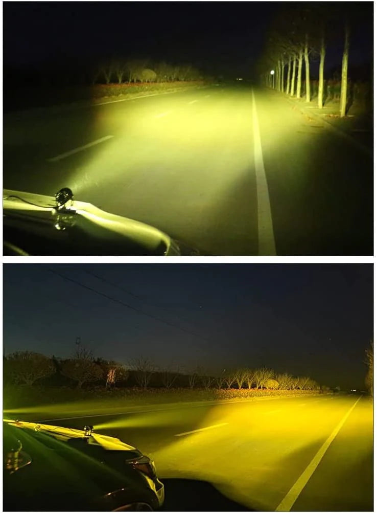 Original HJG Mini Drive LED Fog Light Bulb Lamp For Cars and Motorcycles Dual Color (White & Yellow) With Cooling Fan 2Pcs
