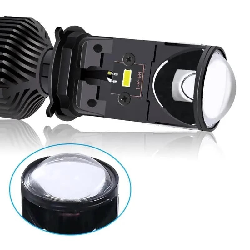Y6 LED Headlight Bulb Projector 10000LM H4 LED Mini Projector Lens with Fan for Bike Bulb Conversion Kit Hi/Lo Beam Headlight 12V/24V for Motorcycle, Set of 1, White 50W