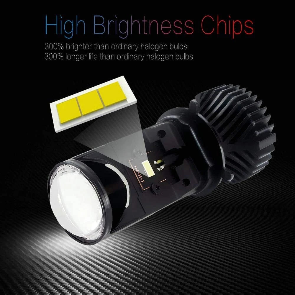 Y6 LED Headlight Bulb Projector 10000LM H4 LED Mini Projector Lens with Fan for Bike Bulb Conversion Kit Hi/Lo Beam Headlight 12V/24V for Motorcycle, Set of 1, White 50W