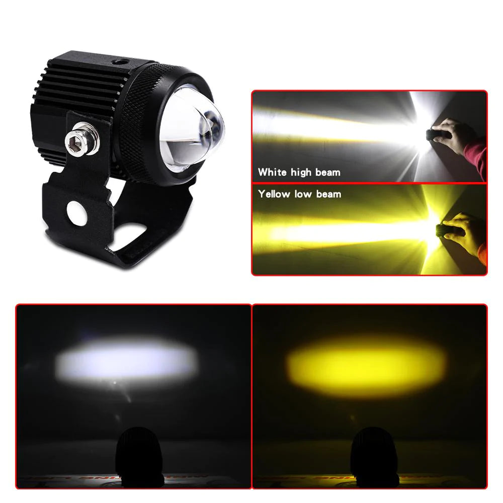 Original HJG Mini Drive LED Fog Light Bulb Lamp For Cars and Motorcycles Dual Color (White & Yellow) With Cooling Fan 2Pcs