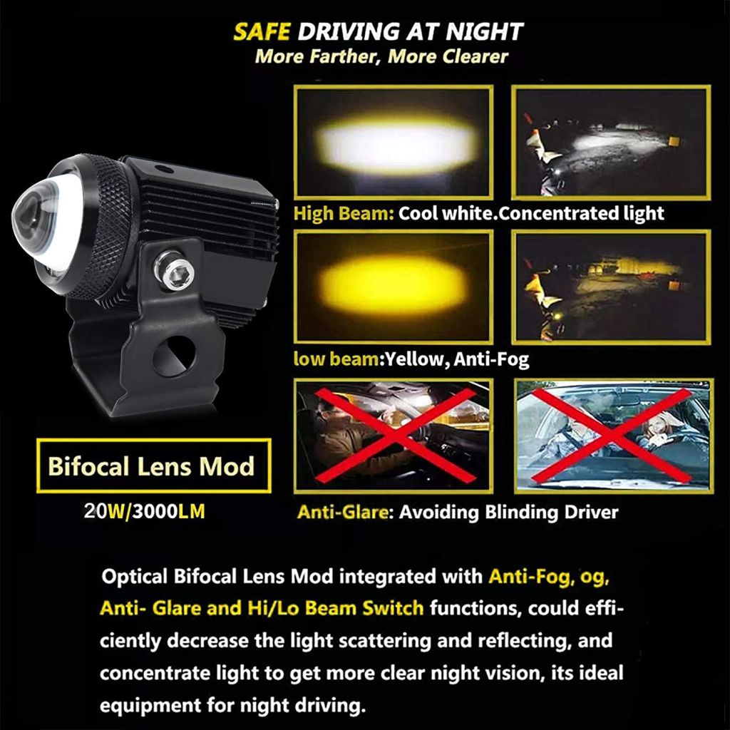 HJG Mini Drive Fog Light with Universal Fit for All Cars and Bikes (Hjg Original) - Yellow/ White - bikerstore.in