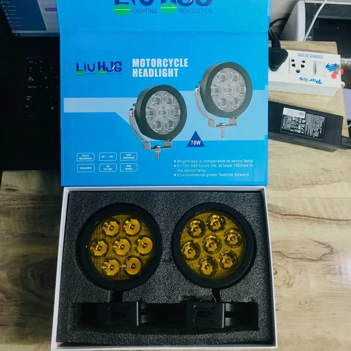 HJG Original 70W CREE 140W Dual Color Yellow/White LED Fog Lights with Wiring Harness Kit light brightness output controller switch Yellow Filter Cap Waterproof Light for Bikes, Cars, Jeeps Yellow Filter Cap