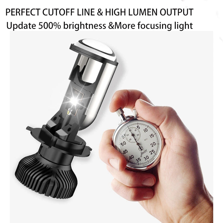 Y6 LED Headlight Bulb Projector 10000LM H4 LED Mini Projector Lens with Fan for Bike Bulb Conversion Kit Hi/Lo Beam Headlight 12V/24V for Motorcycle, Set of 1, White 50W