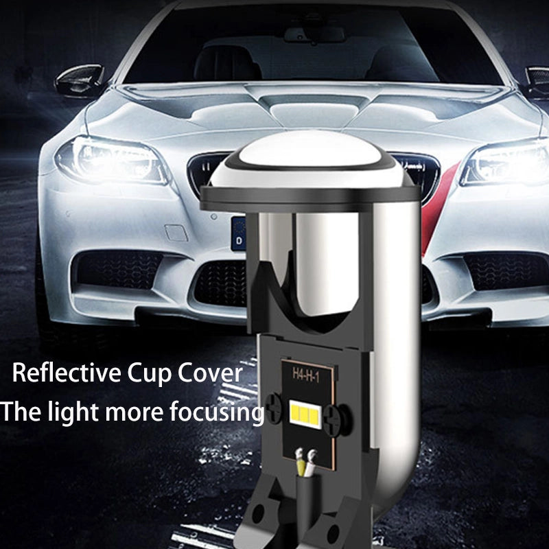 Y6 LED Headlight Bulb Projector 10000LM H4 LED Mini Projector Lens with Fan for Bike Bulb Conversion Kit Hi/Lo Beam Headlight 12V/24V for Motorcycle, Set of 1, White 50W