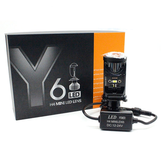 Y6 LED Headlight Bulb Projector 10000LM H4 LED Mini Projector Lens with Fan for Bike Bulb Conversion Kit Hi/Lo Beam Headlight 12V/24V for Motorcycle, Set of 1, White 50W