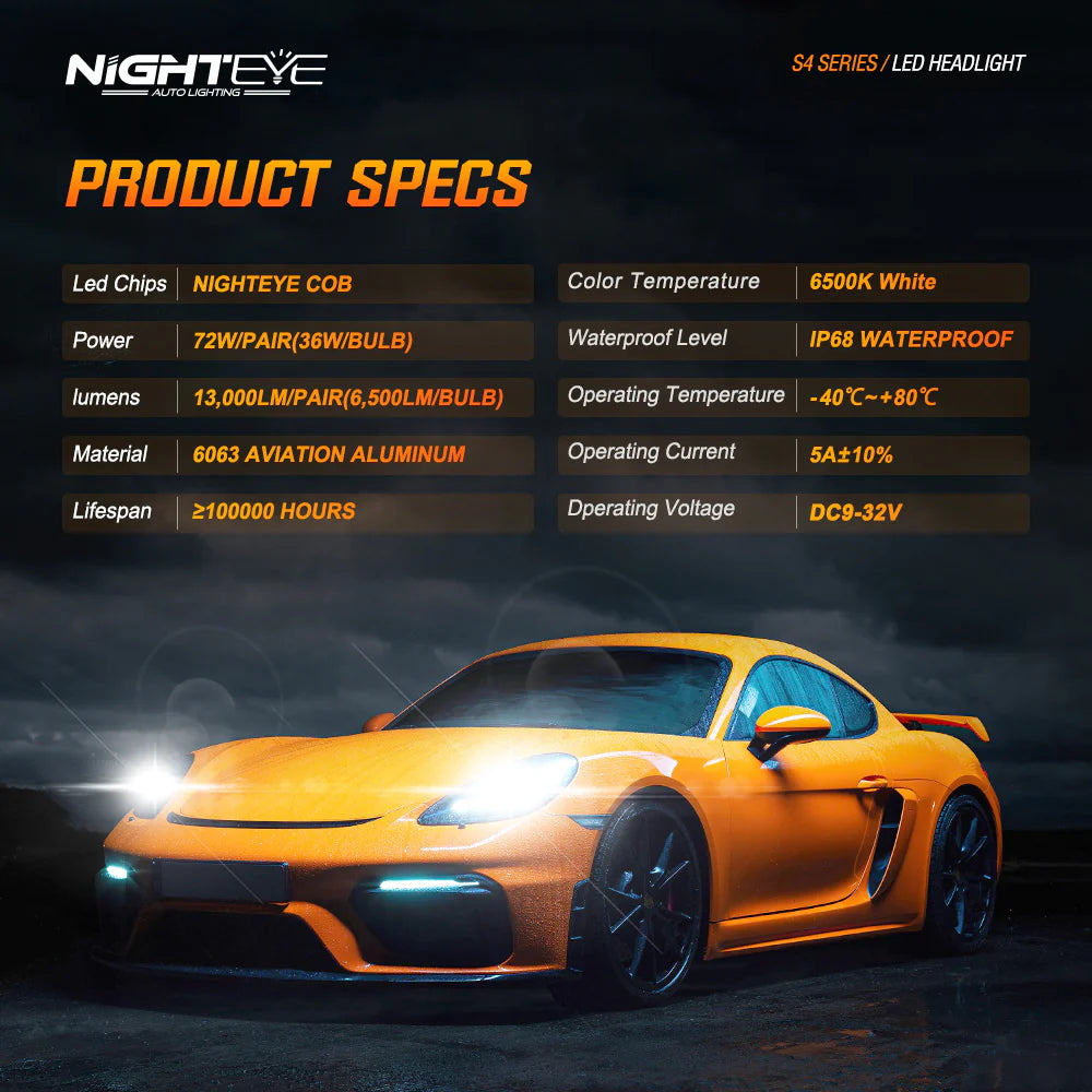 Original Nighteye A315 S4 NEW MODEL 2024 H4 LED Headlight Bulb H4 For All Motorcycles (Low and High Beam Bulbs (White) 6500 LM 3 Side Chip) - Type H4