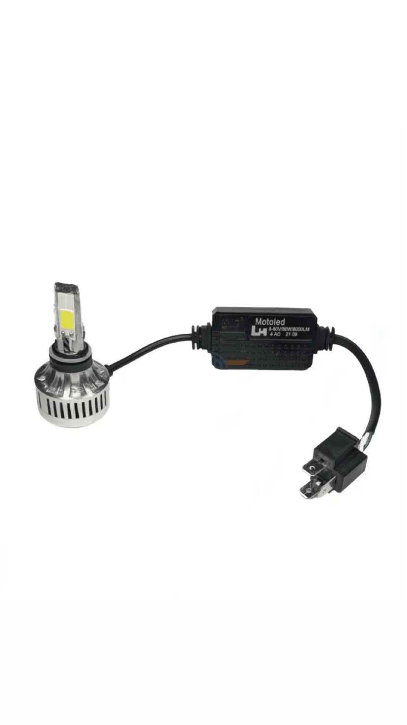 HJG M4 Mini ORIGINAL LED Headlight Bulb H4 80W For All Motorcycles (Low and High Beam Bulbs (White) AC/DC 80Watt 4 Side Chip) - Type H4