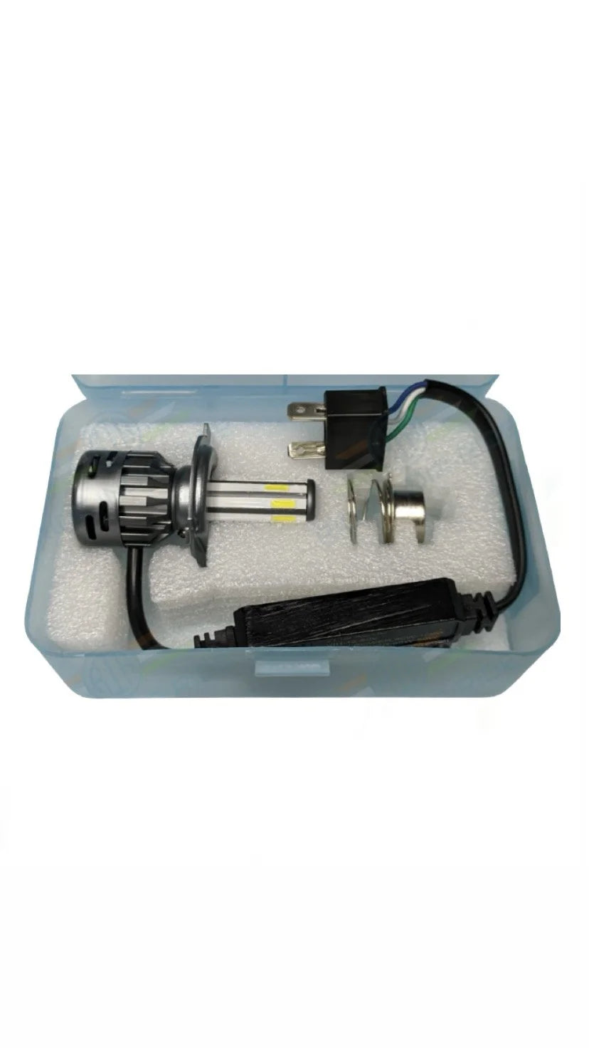 HJG M4 Mini ORIGINAL LED Headlight Bulb H4 80W For All Motorcycles (Low and High Beam Bulbs (White) AC/DC 80Watt 4 Side Chip) - Type H4