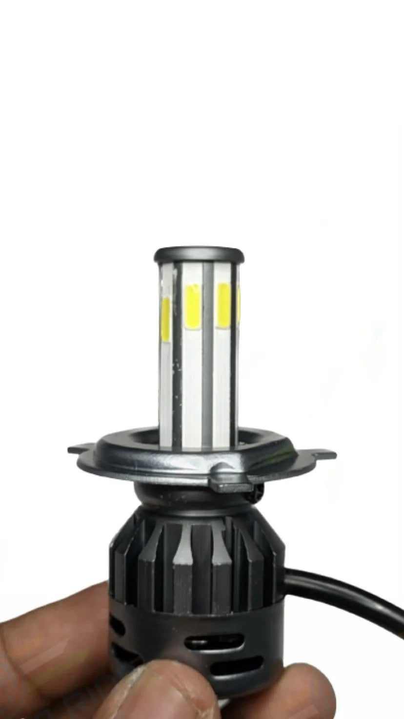 HJG M4 Mini ORIGINAL LED Headlight Bulb H4 80W For All Motorcycles (Low and High Beam Bulbs (White) AC/DC 80Watt 4 Side Chip) - Type H4