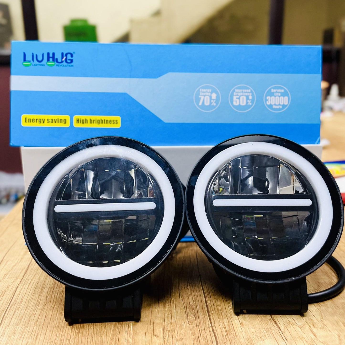 HJG Original 140W MINUS LIGHT Dual Color Yellow/White LED Fog Lights with Yellow Filter Cap for Bikes, Cars, Jeeps