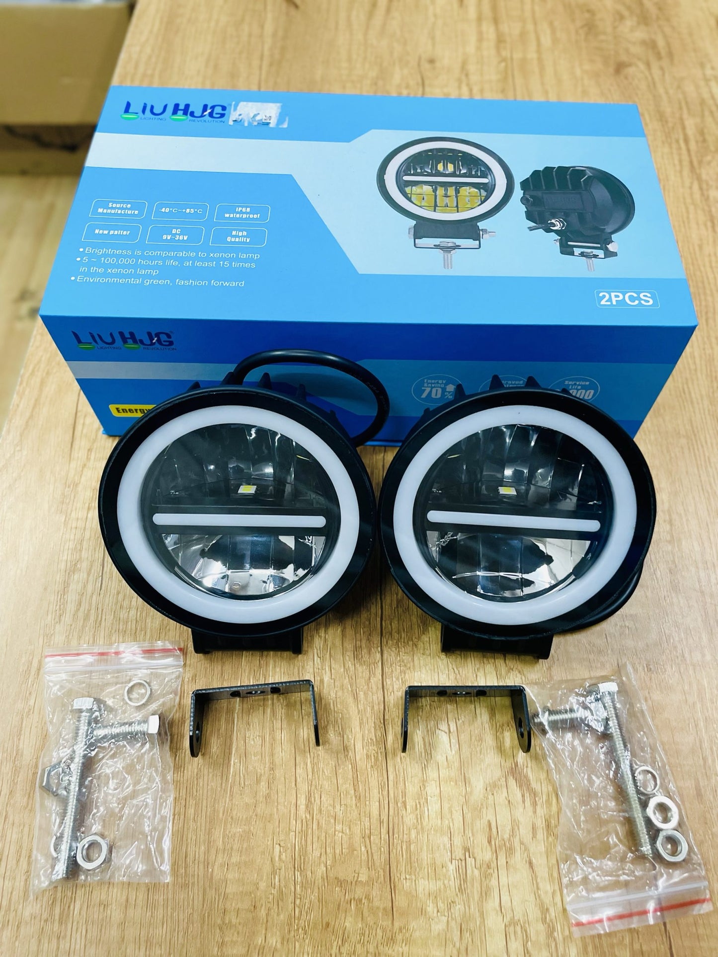HJG Original 140W MINUS LIGHT Dual Color Yellow/White LED Fog Lights with Yellow Filter Cap for Bikes, Cars, Jeeps