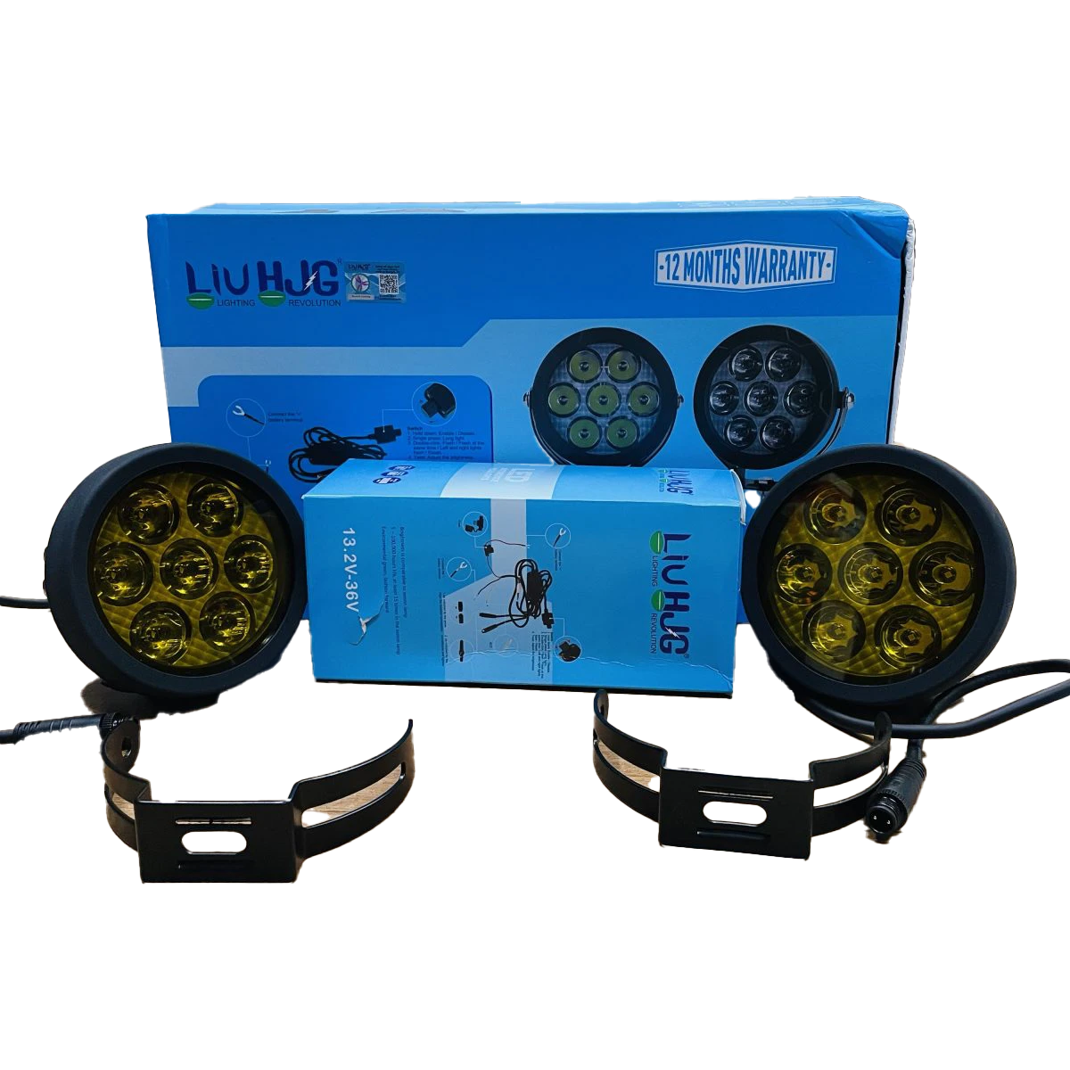HJG Original 70W CREE 140W Dual Color Yellow/White LED Fog Lights with Wiring Harness Kit light brightness output controller switch Yellow Filter Cap Waterproof Light for Bikes, Cars, Jeeps Yellow Filter Cap