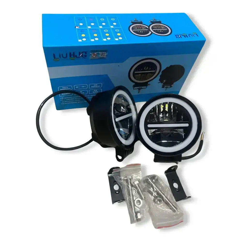 HJG Original 140W MINUS LIGHT Dual Color Yellow/White LED Fog Lights with Yellow Filter Cap for Bikes, Cars, Jeeps