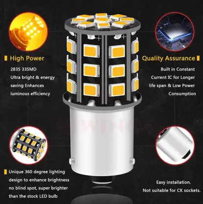 Orange LED Indicator Bulb Bright 360° Reflecting LED Indicator Bulbs Light (STRAIGHT PIN LED ) 2pc Indicator Light Car, Motorbike LED (12 V, 10 W) (Universal For Bike, Universal For Car, Pac - bikerstore.in
