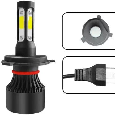 HJG M4 4 Side H4 LED Headlight Bulb with Cooling Fan Head lamp Conversion Kit for Bike Car SUV and Motorcycles (55W, White) - bikerstore.in