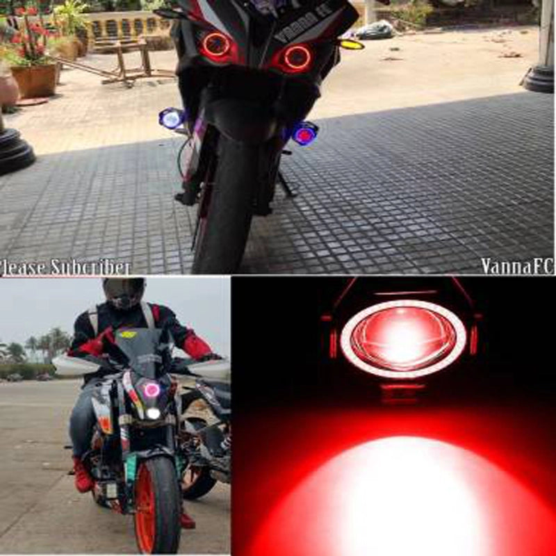 HJG Projector Angel Eyes LED Fog Light For Bike Universal For All Bike (Set of 2 with switch) - bikerstore.in