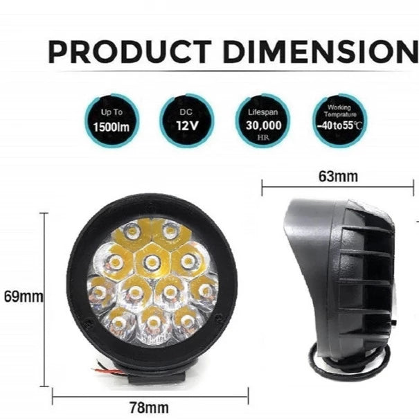 HJG 12 LED Cap Fog Light For Universal For Bike Universal For Car (Set of 2 with Switch) - bikerstore.in