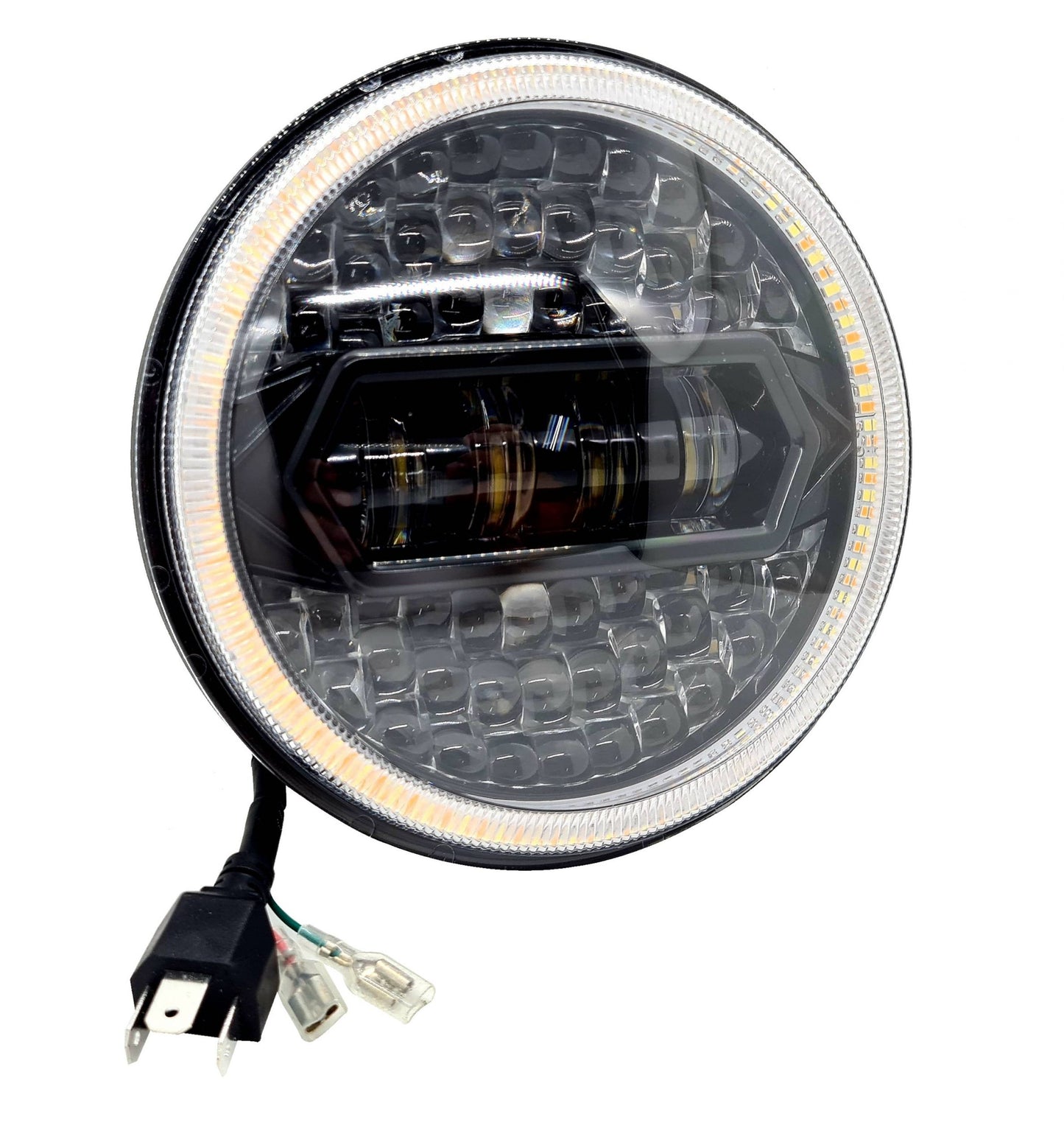 7 Inch Diamond Cut Round Led Headlight Fits in Royal Enfield all model and Mahindra Thar - bikerstore.in