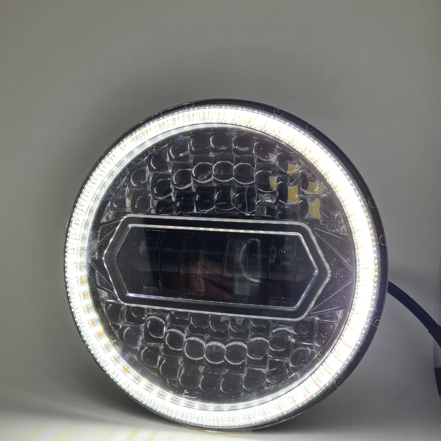7 Inch Diamond Cut Round Led Headlight Fits in Royal Enfield all model and Mahindra Thar - bikerstore.in