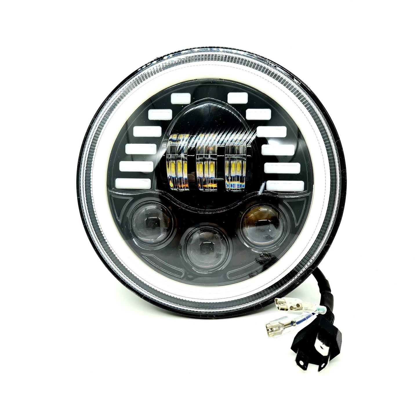 HJG New Indicator Harley Headlight 7Inch Round Led Headlight Fits in Royal Enfield All Models, Mahindra Thar - bikerstore.in