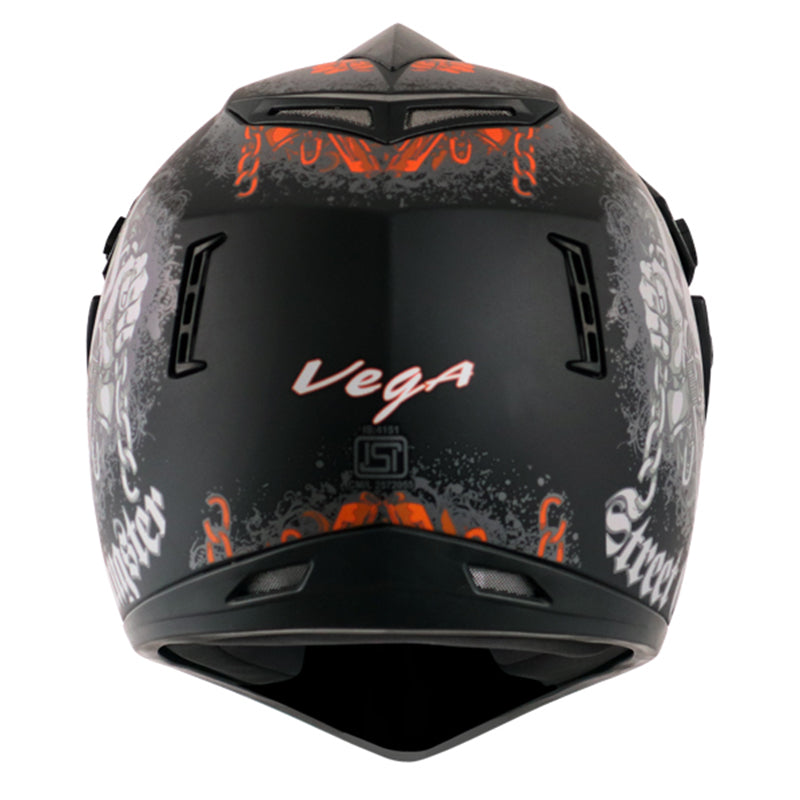 Vega Off Road D/V Gangster Dull Black Orange Helmet - bikerstore.in