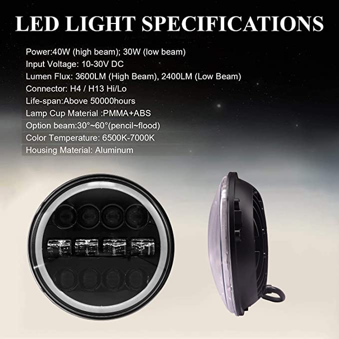 HJG 7 Inch 12 LED Full Ring Headlight Fitting Headlight Compatible with Royal Enfield Classic All Models - bikerstore.in