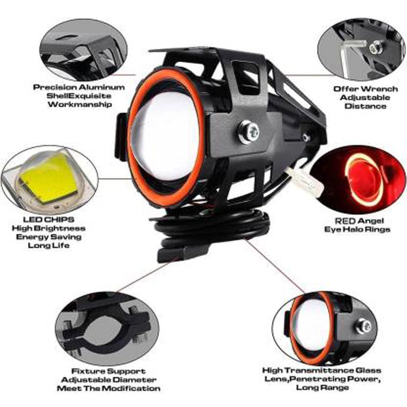 HJG Projector Angel Eyes LED Fog Light For Bike Universal For All Bike (Set of 2 with switch) - bikerstore.in