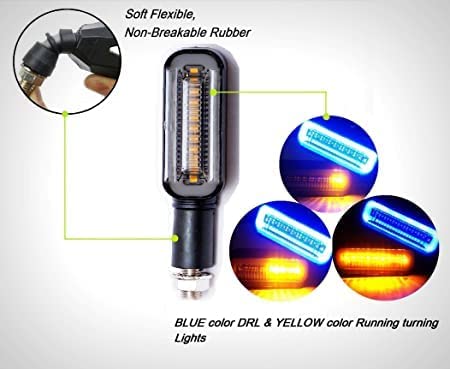 HJG Box Indicator Universal For All Bikes 4pc - Original Imported Flexible Pack of 4 Running Style Blinker Bright YELLOW & BLUE LED Indicators Universal For All Bike Models Motorcycle Turn Si - bikerstore.in