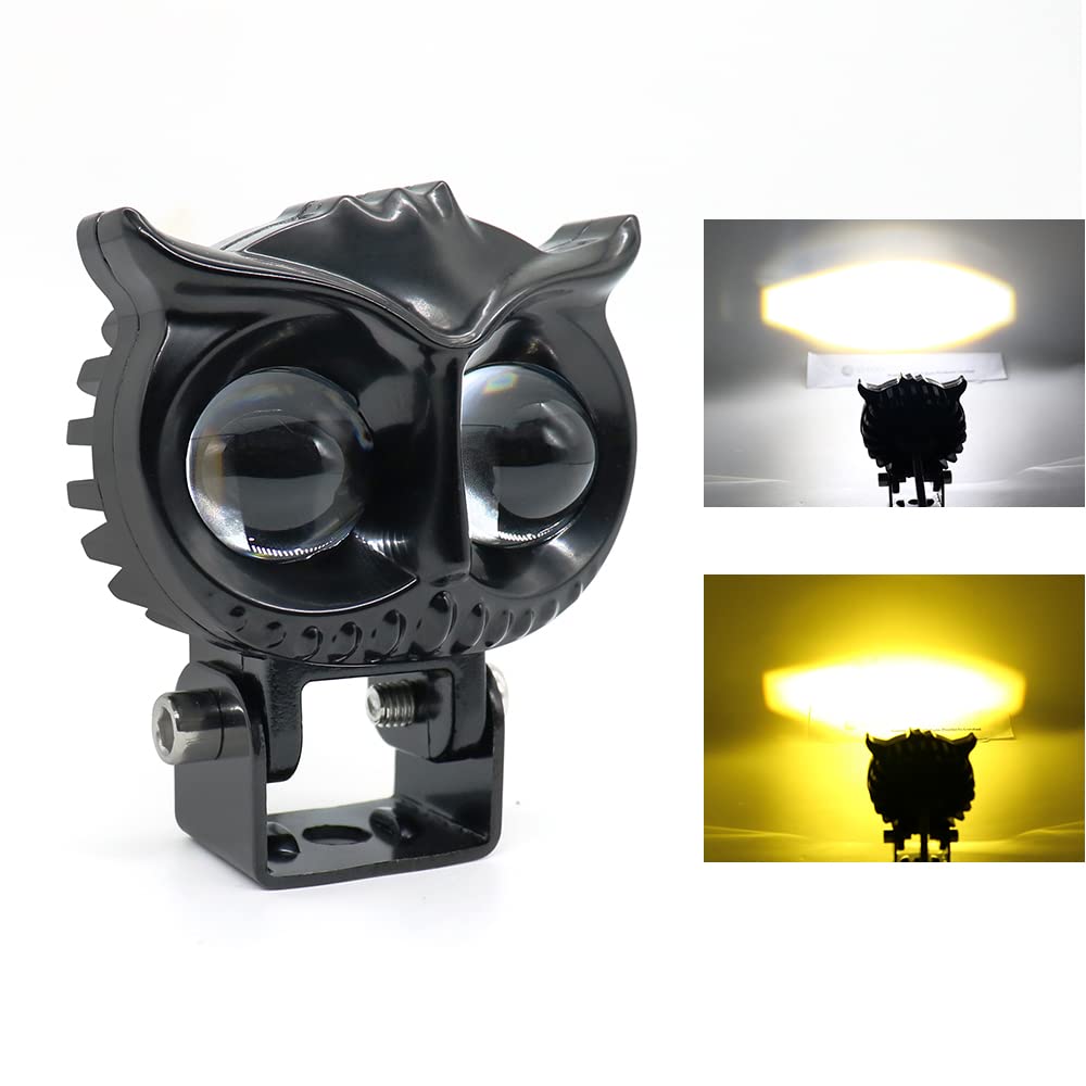 SSLG 2 Led OWL Shape Fog Yellow-White light Low & High Beam for universal vehicles 9V-60V 30W - bikerstore.in