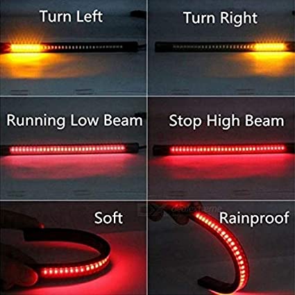 Strip Tail Brake Stop Turn Signal 32LED 8" Flexible led Light for Motorcycle - bikerstore.in