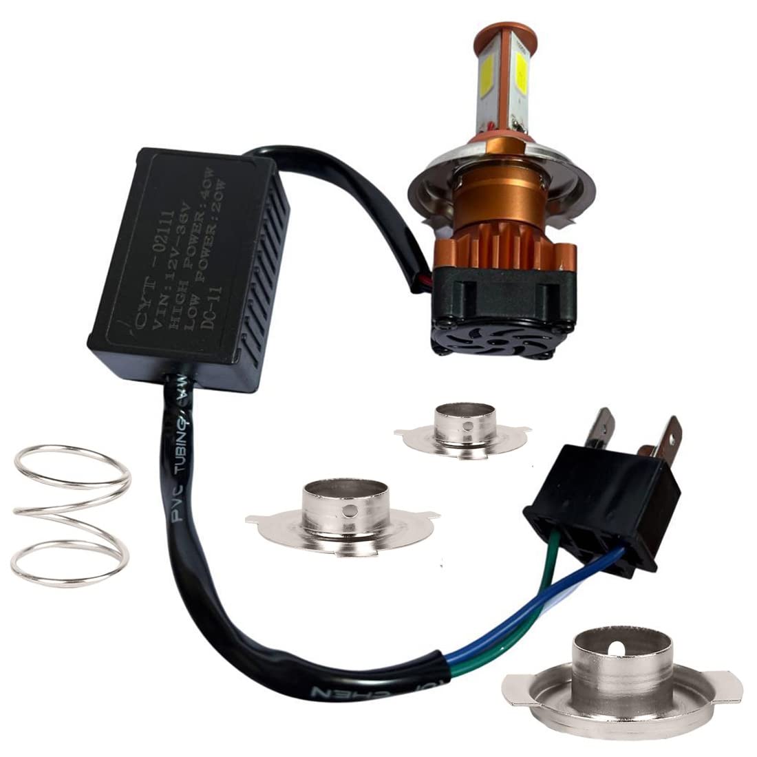 CYT ORIGINAL LED DC Power Headlight Bulb Universal For All Bikes, Motorcycle, Scooty (DC8V-48V, 40W) 3 Side H4 White LED Headlight with Cooling Fan Head lamp Conversion Kit - Type H4 - bikerstore.in