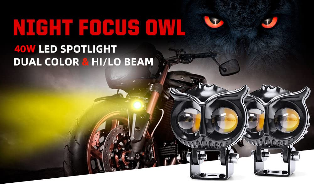 SSLG 2 Led OWL Shape Fog Yellow-White light Low & High Beam for universal vehicles 9V-60V 30W - bikerstore.in