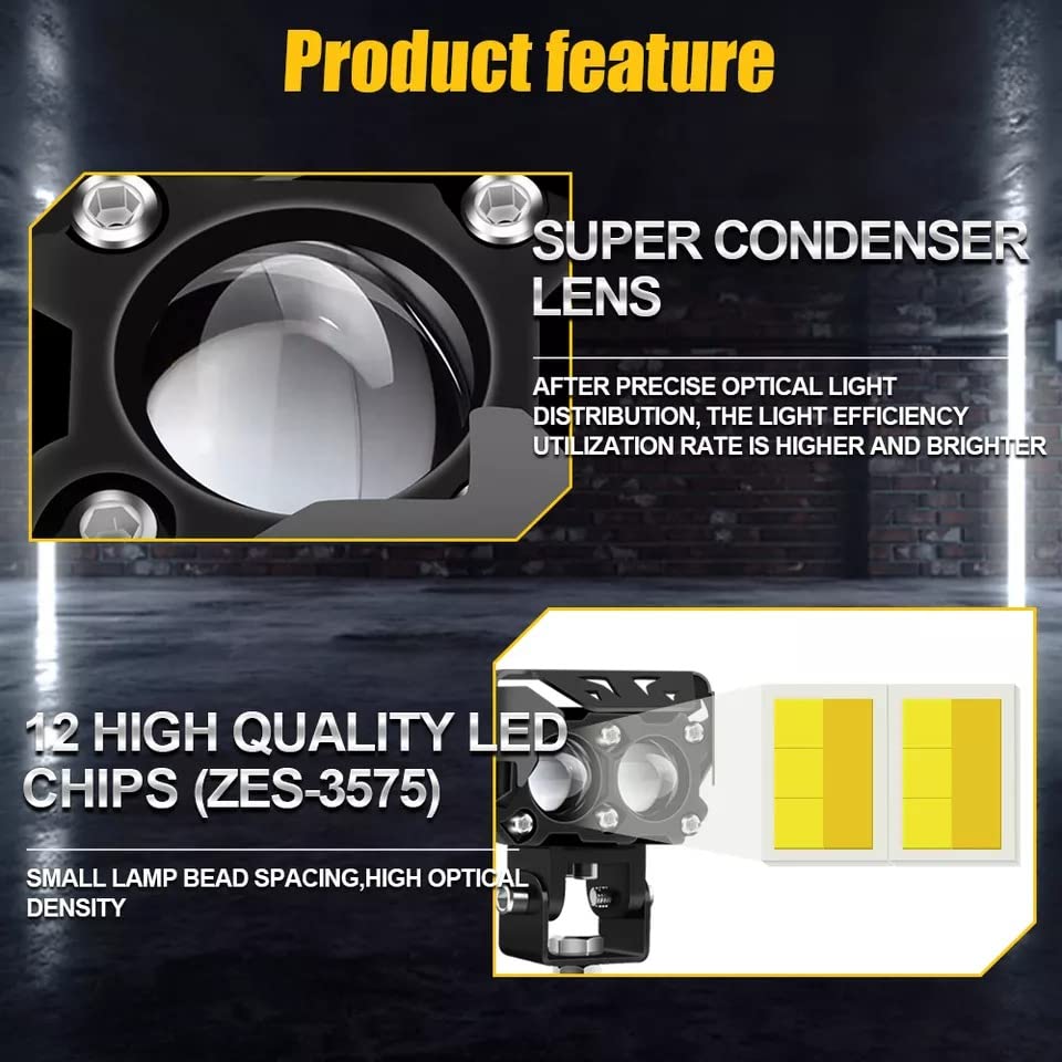 HJG Double Lens Dual Tone Fog Light with Smart LED 12-80W with Universal Fit for All Cars and Bikes (Hjg Original) - Yellow/ White - bikerstore.in