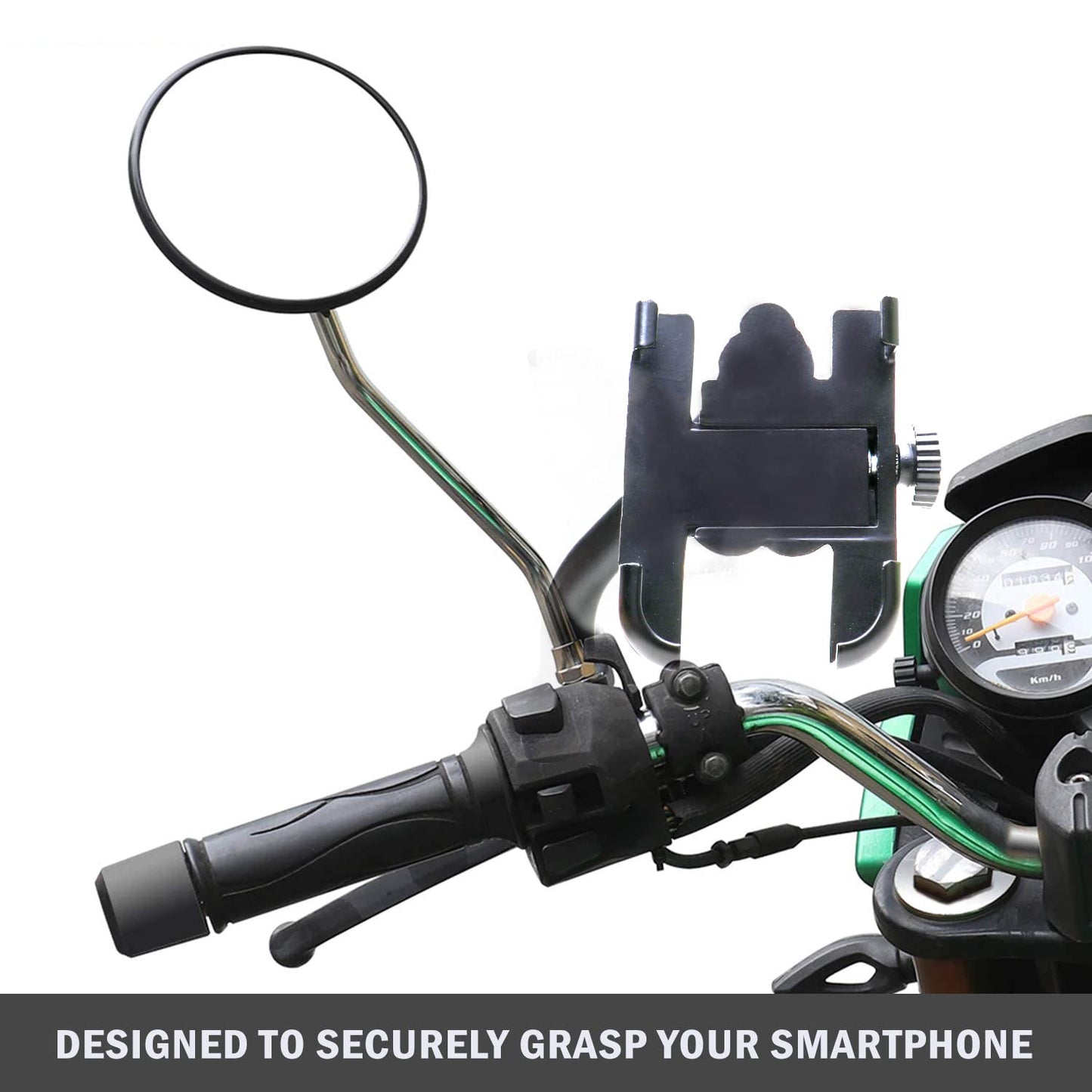 Mobile Phone Holder with USB Charger Waterproof Easy Adjustable Rear View Mirror Mount Solid Metal Cradle Stand Suitable for Bike & Mobile Phones 3.5" to 7.0" (Black)