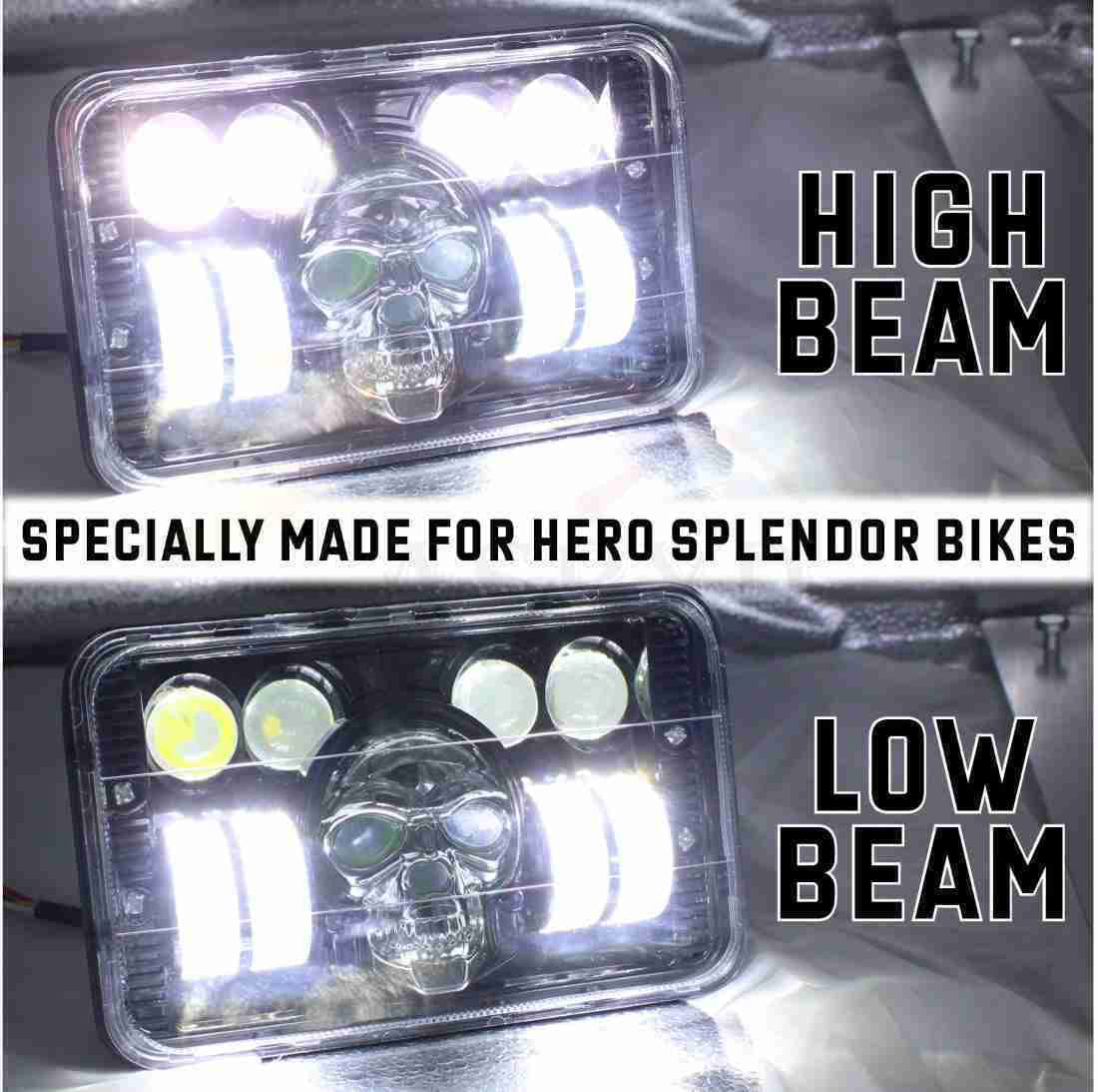 Splendor SKULL BHOOT DRL LED Projector Headlight Assembly Hi/Low Beam With BOSS DRL For Hero Splendor Plus, Splendor Pro, Splendor - bikerstore.in