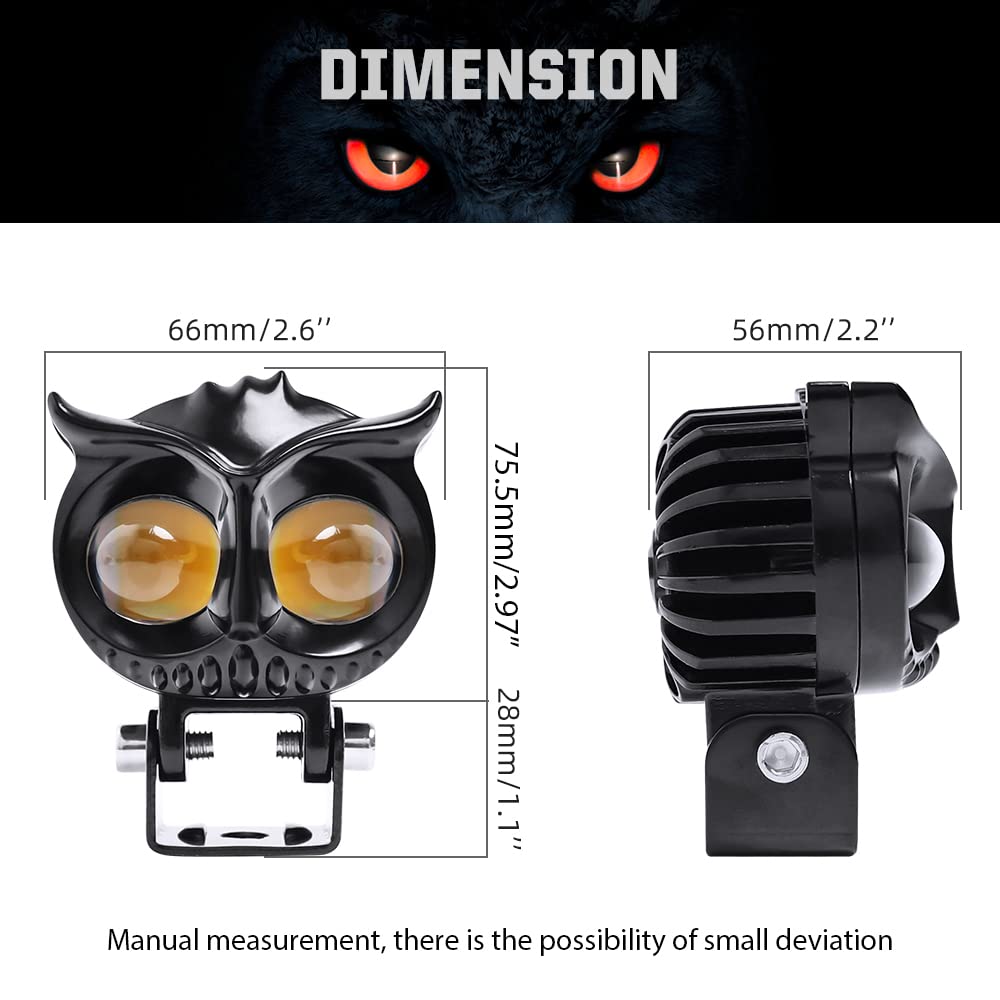 SSLG 2 Led OWL Shape Fog Yellow-White light Low & High Beam for universal vehicles 9V-60V 30W - bikerstore.in