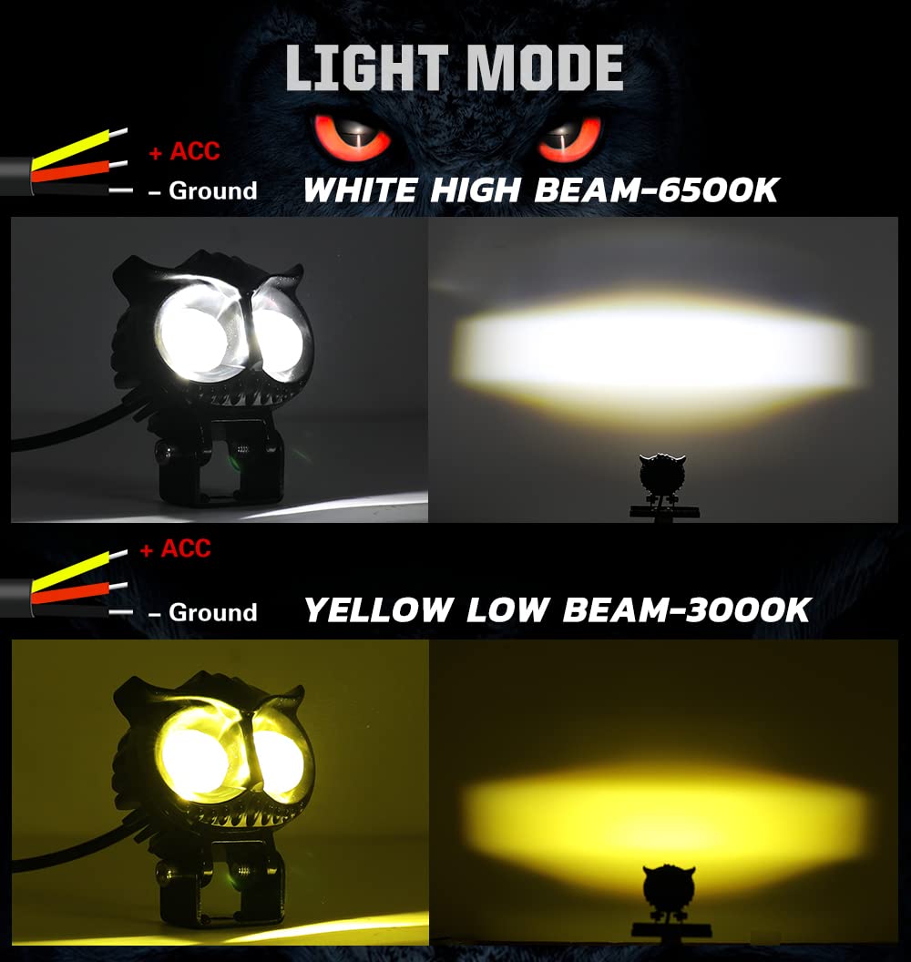 SSLG 2 Led OWL Shape Fog Yellow-White light Low & High Beam for universal vehicles 9V-60V 30W - bikerstore.in