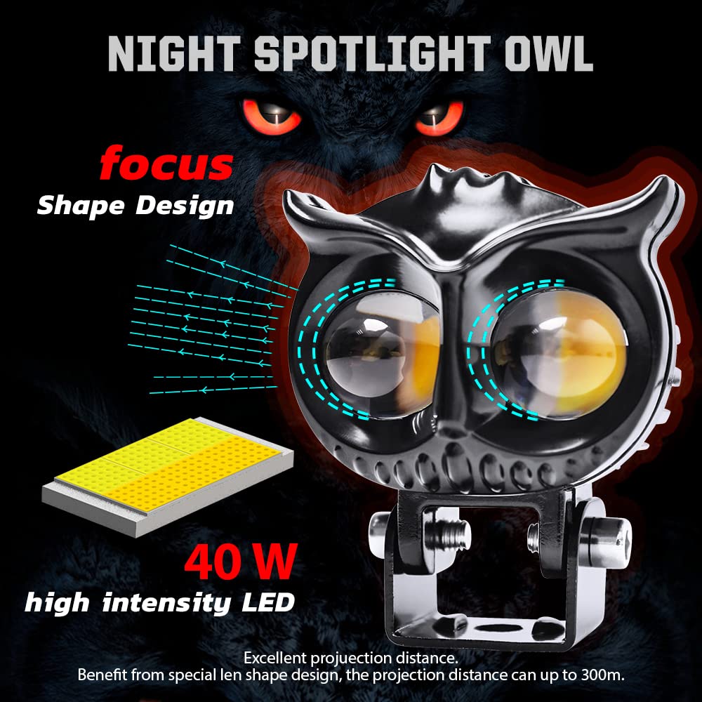 SSLG 2 Led OWL Shape Fog Yellow-White light Low & High Beam for universal vehicles 9V-60V 30W - bikerstore.in