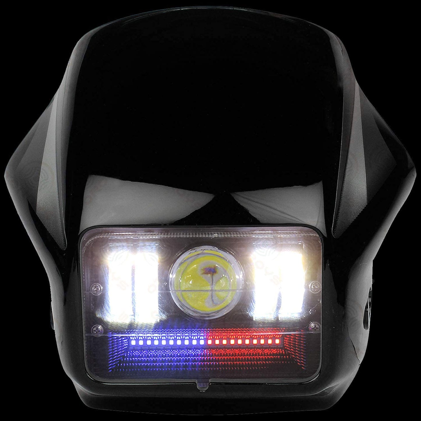 Splendor LED Projector Headlight Assembly Hi/Low Beam With 3 Mode Red and Blue Flashing For Hero Splendor Plus, Splendor Pro, Splendor - bikerstore.in
