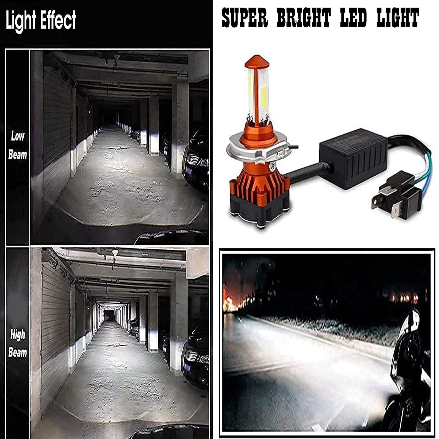 CYT ORIGINAL LED DC Power Headlight Bulb Universal For All Bikes, Motorcycle, Scooty (DC8V-48V, 40W) 3 Side H4 White LED Headlight with Cooling Fan Head lamp Conversion Kit - Type H4 - bikerstore.in