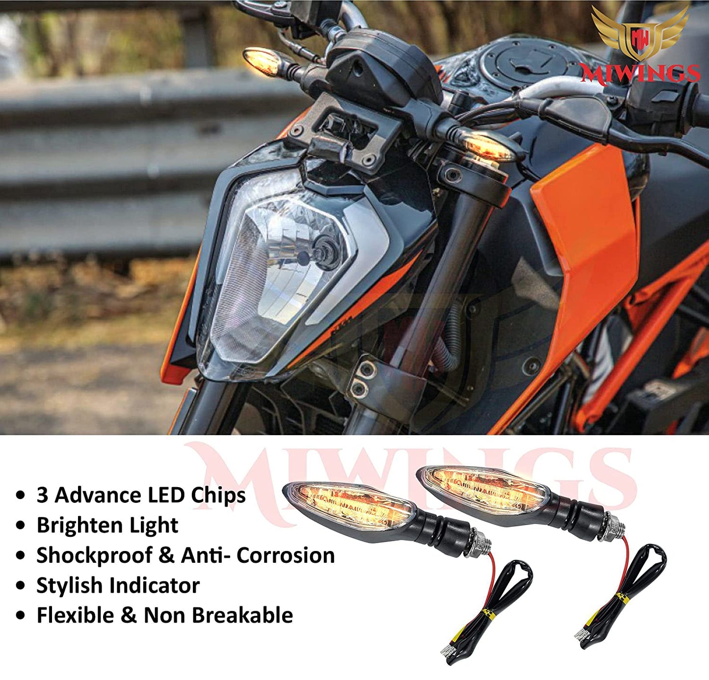 3 LED Universal Motorcycle Bright LED Amber Turn Signal Light Indicator Brake Lamps for All Bike Bike ( Pack of 2, Color Amber ) - bikerstore.in