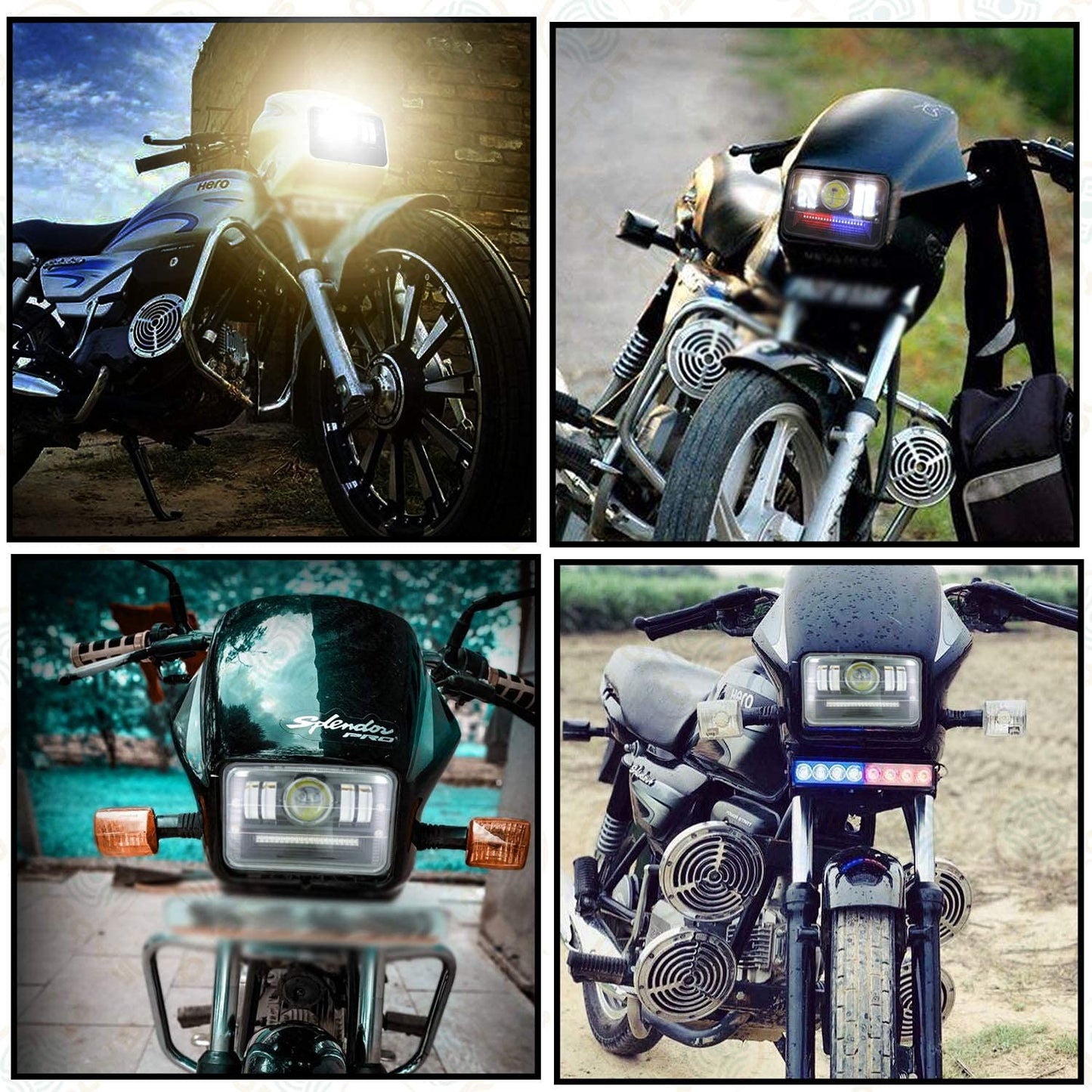 Splendor LED Projector Headlight Assembly Hi/Low Beam With 3 Mode Red and Blue Flashing For Hero Splendor Plus, Splendor Pro, Splendor - bikerstore.in