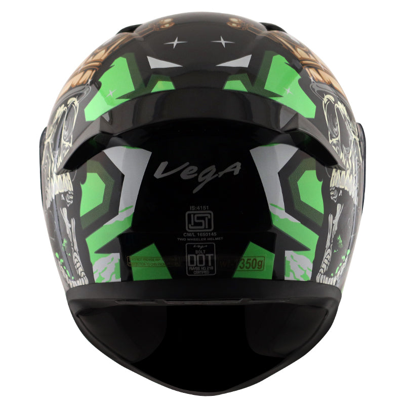 Vega Bolt Crown Men Black Neon Green Helmet - bikerstore.in